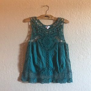Sea green Xhileration crocheted tank top